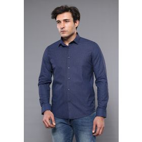 Wessi Erkek Lacivert Desenli Uzun Kollu Slim Fit Gömlek