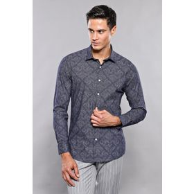 Wessi Erkek Lacivert Desenli Uzun Kollu Slim Fit Gömlek