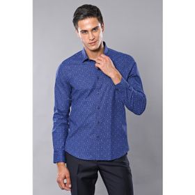 Wessi Erkek Lacivert Desenli Uzun Kollu Slim Fit Gömlek