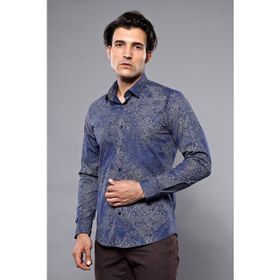 Wessi Erkek Lacivert Desenli Uzun Kollu Slim Fit Gömlek