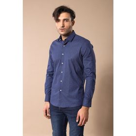 Wessi Erkek Lacivert Slim Fit Kendinden Desenli Gömlek