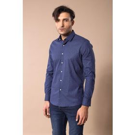 Wessi Erkek Lacivert Slim Fit Kendinden Desenli Gömlek