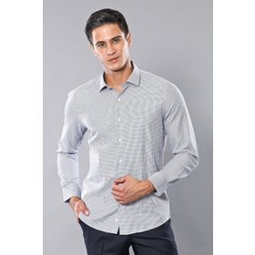 Wessi Erkek Lacivert Slim Fit Kendinden Desenli Gömlek