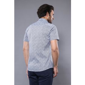 Wessi Erkek Lacivert Slim Fit Kısa Kollu Çiçek Desenli Gömlek