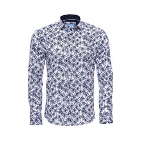 Wessi Erkek Lacivert Slim Fit Kısa Kollu Çiçek Desenli Gömlek