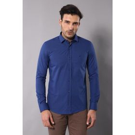 Wessi Erkek Lacivert Terikoton Slim Fit Gömlek