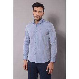 Wessi Erkek Mavi Armürlü Slim Fit Gömlek