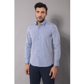 Wessi Erkek Mavi Armürlü Slim Fit Gömlek