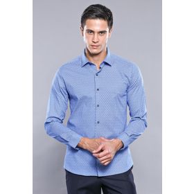 Wessi Erkek Mavi Slim Fit Desenli Gömlek