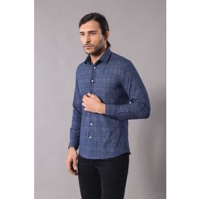 Wessi Erkek Mavi Slim Fit Desenli Gömlek