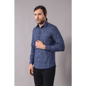 Wessi Erkek Mavi Slim Fit Desenli Gömlek