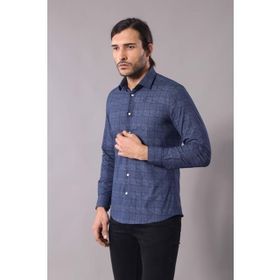 Wessi Erkek Mavi Slim Fit Desenli Gömlek