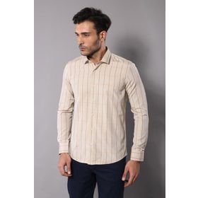 Wessi G-144-4-502 Bej Slim Fit Ekose Erkek Gömlek