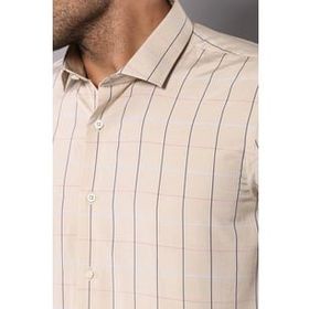 Wessi G-144-4-502 Bej Slim Fit Ekose Erkek Gömlek