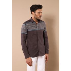 Wessi Kahverengi Panolu Pamuk Slim Fit Erkek Gömlek