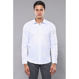 Wessi Kendinden Desenli Buz Mavi Slim Fit Gömlek