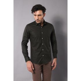 Wessi Kendinden Desenli Slimfit Yeşil Erkek Gömlek