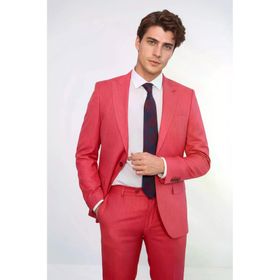 Wessi Mercan Kırmızısı İki Parça Slim Fit Tek Düğmeli Erkek Takım Elbise