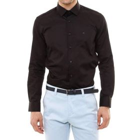 Wessi Siyah Pamuk Saten Slim Fit Gömlek