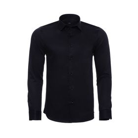 Wessi Siyah Pamuk Saten Slim Fit Gömlek