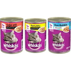 Whiskas 3 Çeşit 12x400 gr Karışık Yetişkin Konserve Kedi Maması