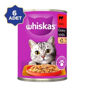 Whiskas 6x400 gr Gravy Soslu Sığır Etli Yetişkin Kedi Konservesi