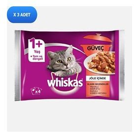 Whiskas Pouch Güveç Yavru Klasik Seçenekler 4'lü 85 gr x 13 Adet Yaş Kedi Maması