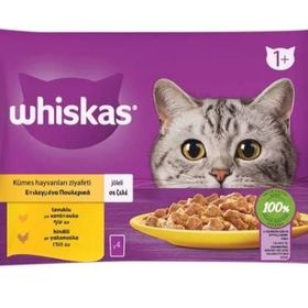 Whiskas Pouch Jöle İçinde Tavuklu ve Hindili 4x85 gr Yetişkin Kedi Konservesi