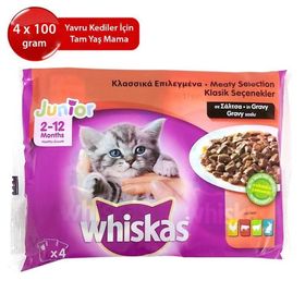 Whiskas Pouch Seçenekler 4'lü Paket 85 gr Yavru Etli Kedi Maması