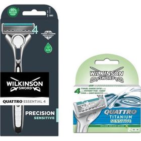 Wilkinson Sword Quattro Titanium Sensitive Erkek Tıraş Bıçağı ve 2 Yedek Başlık Set