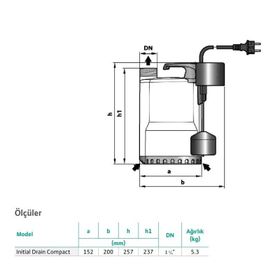 Wilo Drain Compact Gizli Flatörlü Drenaj Kablolu 8 Mss 13 m3/H 220 Volt Dalgıç Pompa