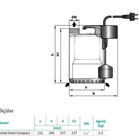 Wilo Drain Compact Gizli Flatörlü Drenaj Kablolu 8 Mss 13 m3/H 220 Volt Dalgıç Pompa