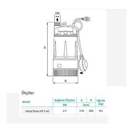 Wilo Drain Hp 5.40 Drenaj 40 Mss 7.2 m3/H 220 Volt Dalgıç Pompa