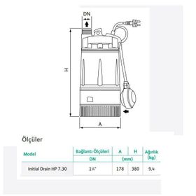 Wilo Drain Hp 7.30 Drenaj 30 Mss 4.8 m3/H 220 Volt Dalgıç Pompa