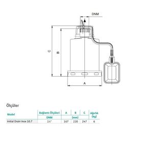 Wilo Drain Inox 10.7 Paslanmaz Gövdeli Drenaj 6 Mss 9 m3/H 220 Volt Dalgıç Pompa
