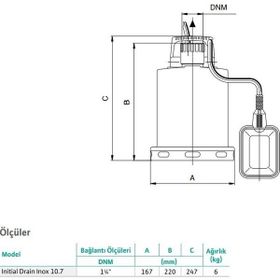 Wilo Drain Inox 10.7 Paslanmaz Gövdeli Drenaj 6 Mss 9 m3/H 220 Volt Dalgıç Pompa