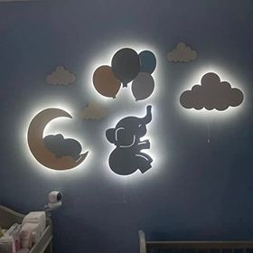 Windly Concept Beyaz Mavi Bebek ve Çocuk Odası Gece Lambası Seti