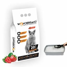 Wondersand Süper Premium 20 lt Beyaz Bentonit İnce Tane Çilek Kokulu Topaklanan Kedi Kumu