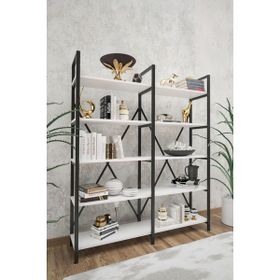 Wood House İlayda Geniş Raflı Beyaz Kitaplık
