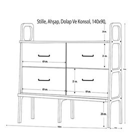Woodesk CPT4703-140 Stille Masif Ahşap 140x90 CM Tik Renk Dolap