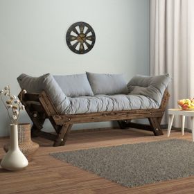 Woodesk CPT8113-210 Adalar Masif Ceviz-Gri Renk Ahşap 2'li Kanepe