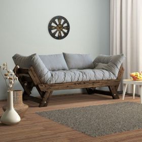 Woodesk CPT8113-210 Adalar Masif Ceviz-Gri Renk Ahşap 2'li Kanepe