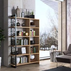 Wood'n Love Dante Atlantik Çam ve Siyah Geniş Metal Kitaplık