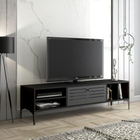Wood'n Love Era Premium Altıgen Desen Metal Ayaklı Metal Kapaklı Dolaplı Wood Siyah TV Ünitesi