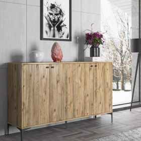 Wood'n Love Hestia 4 Kapaklı Atlantik Çam ve Siyah Metal Ayaklı Çok Amaçlı Dolap Konsol