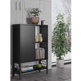 Wood'n Love Lara Premium Siyah Desenli Metal Ayaklı Dolaplı Vitrin ve Konsol