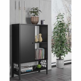 Wood'n Love Lara Premium Siyah Desenli Metal Ayaklı Dolaplı Vitrin ve Konsol