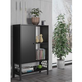 Wood'n Love Lara Premium Siyah Desenli Metal Ayaklı Dolaplı Vitrin ve Konsol