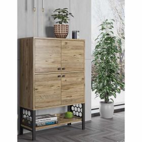 Wood'n Love Lina Atlantik Çam ve Siyah Desenli Metal Ayaklı Dolaplı Vitrin Konsol