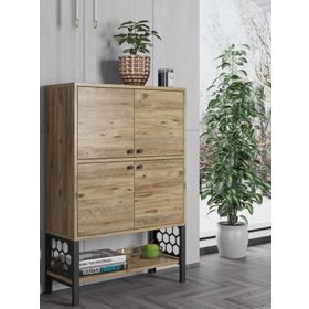 Wood'n Love Lina Atlantik Çam ve Siyah Desenli Metal Ayaklı Dolaplı Vitrin Konsol
